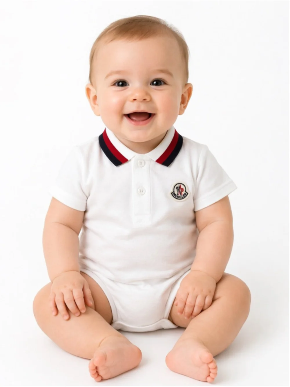 NWT MONCLER White Stretch Cotton Piqué Polo Romper 3/6 Months